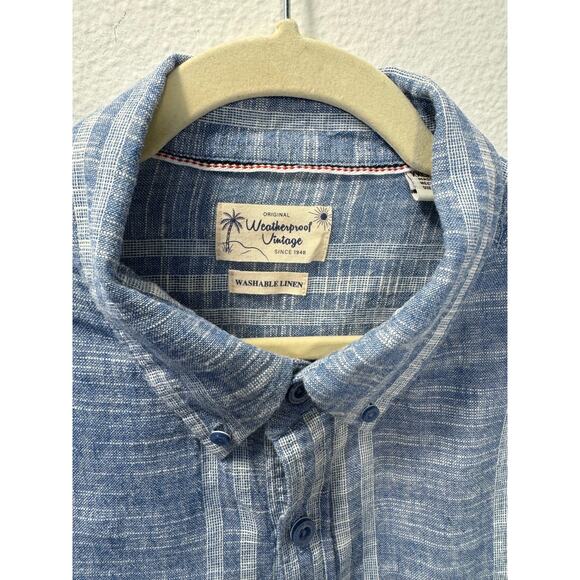 Weatherproof Vintage Mens Linen Short Sleeve Shirt XXL Blue White Stripe - Picture 6 of 9